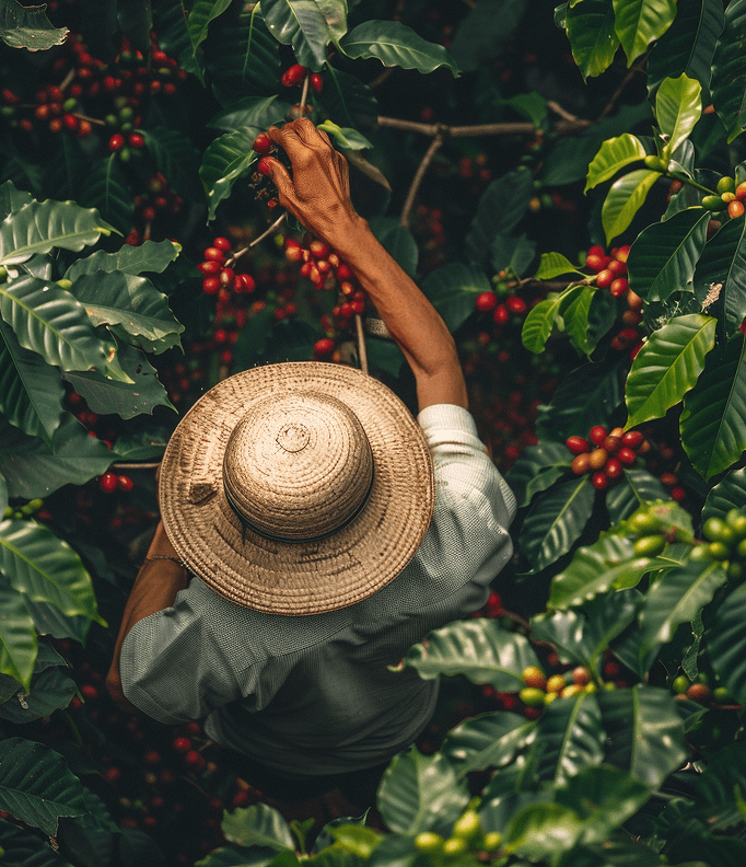 adult harvesting coffee